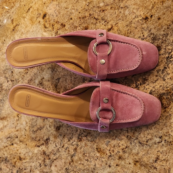 Coach Pink Suede Mule Sandals. Buckle - Picture 2 of 16